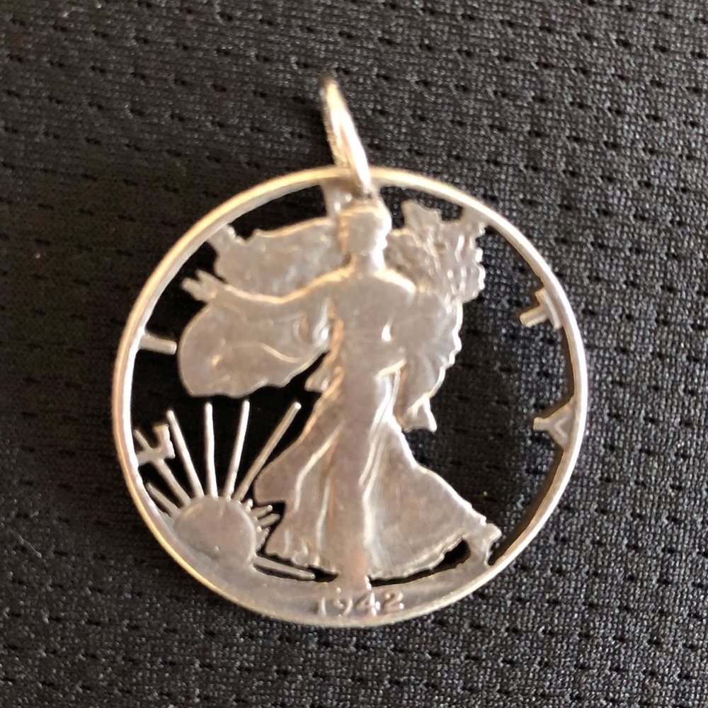 1942 Walking Liberty Half Dollar Cut Coin Pendant